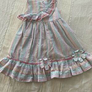 Vintage Bonnie Jean Pink and Green Tiered Ruffled Sundress